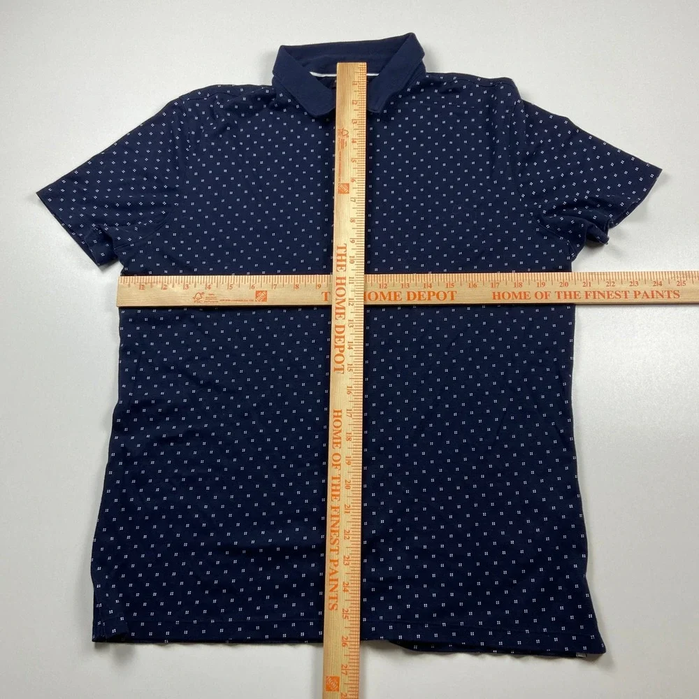Banana Republic Luxury Touch Polo Shirt Mens L Navy & White Micro Dot Print Top